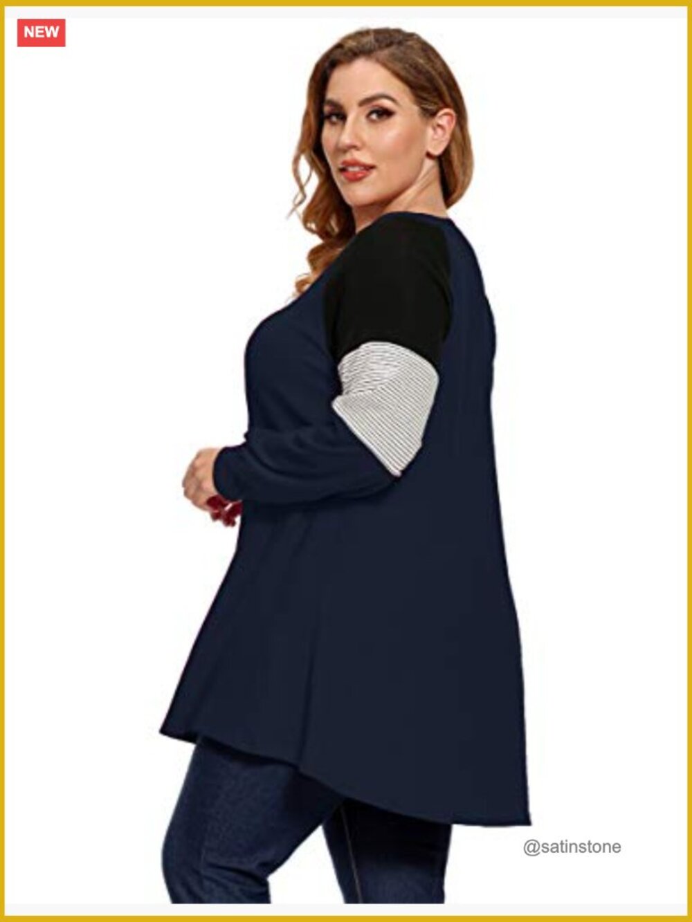 Plus Size Cotton Spandex Pullover Sweatshirt Tunic Long Sleeve - Picture 4 of 7